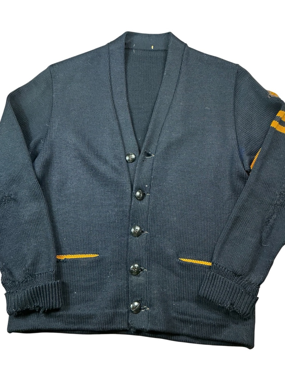 Vintage 1940s wool varsity button front cardigan sweater, gold star sleeve SZ S
